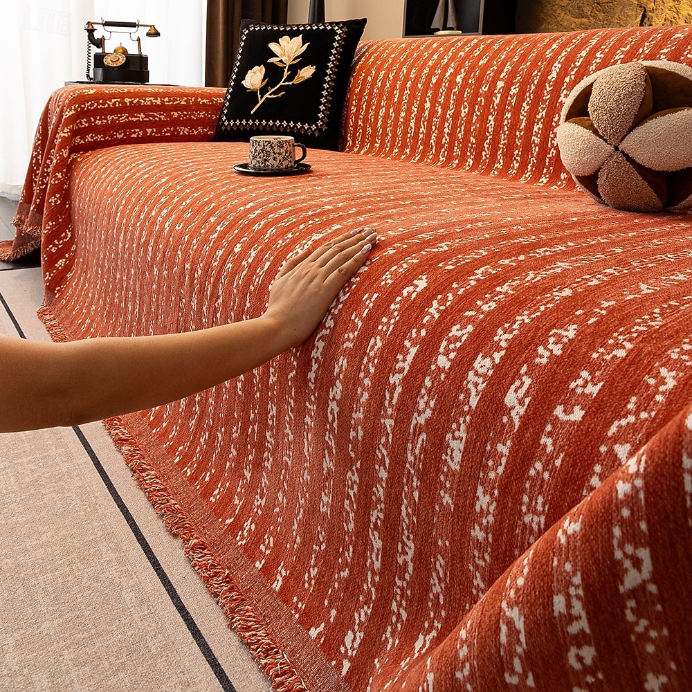 zsenília kanapéhuzat, minimalista csíkos huzat, luxus csúszásmentes kanapévédő, háziállatbarát kanapéhuzat, univerzális kanapétakaró 2026 - $34.99 –P2