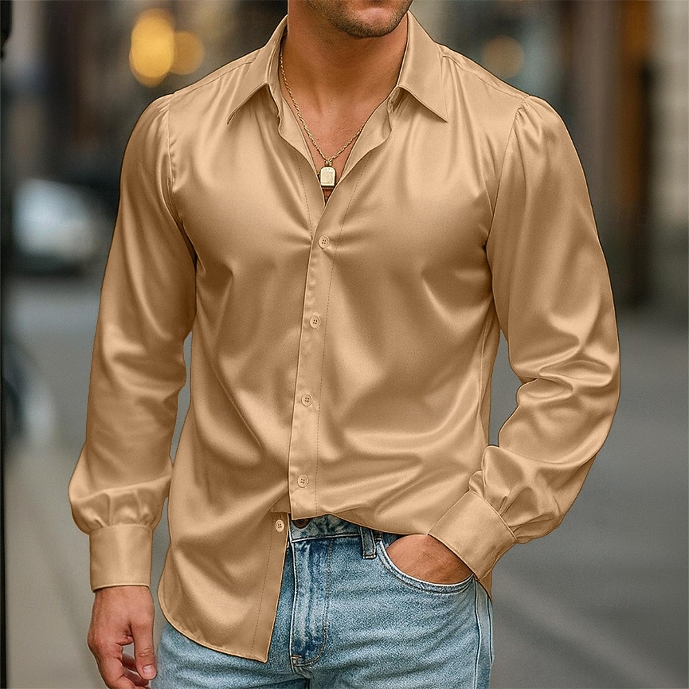 Per uomo Camicia Camicia in raso Camicia elegante Camicia casual Camicia con Bottoni Camicia da Ballo Semplice Formale Matrimonio Nero Bianco Blu reale Verde Manica Lunga Bavero Tutte le stagioni del 2025 a $23.99 –P6