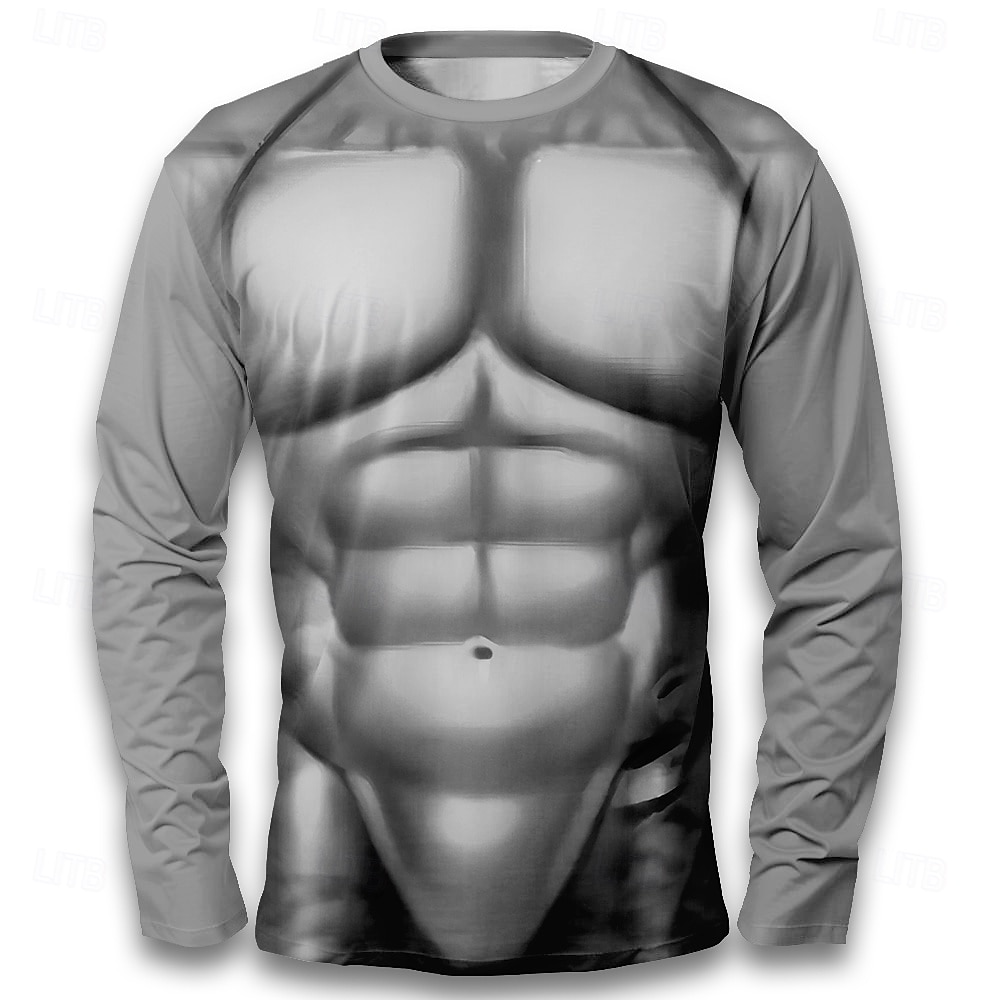 Men's Muscle Simulation Costume T Shirt Long Sleeve T shirt 3D Print Crew Neck Shirt Fashion Exaggerated Casual Daily Street Burgundy Green Gray Summer Spring Fall Clothing Apparel S M L XL XXL XXXL 2026 - $21.99 –P2