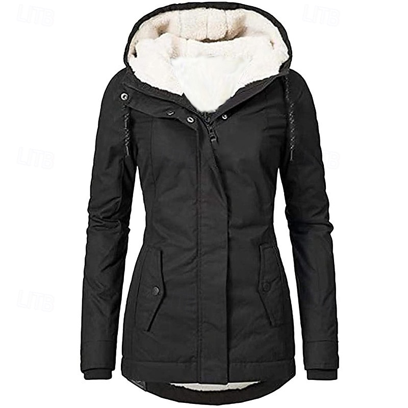 Femmes Manteau d'Hiver Veste à Capuche Chaud Confortable Fermeture éclair Avec Poches Occasionnel Uni Extérieur Vacances Tenue quotidienne Week-end Régulier À capuche Coupe régulière manche longue de 2025 ? $53.99 –P2