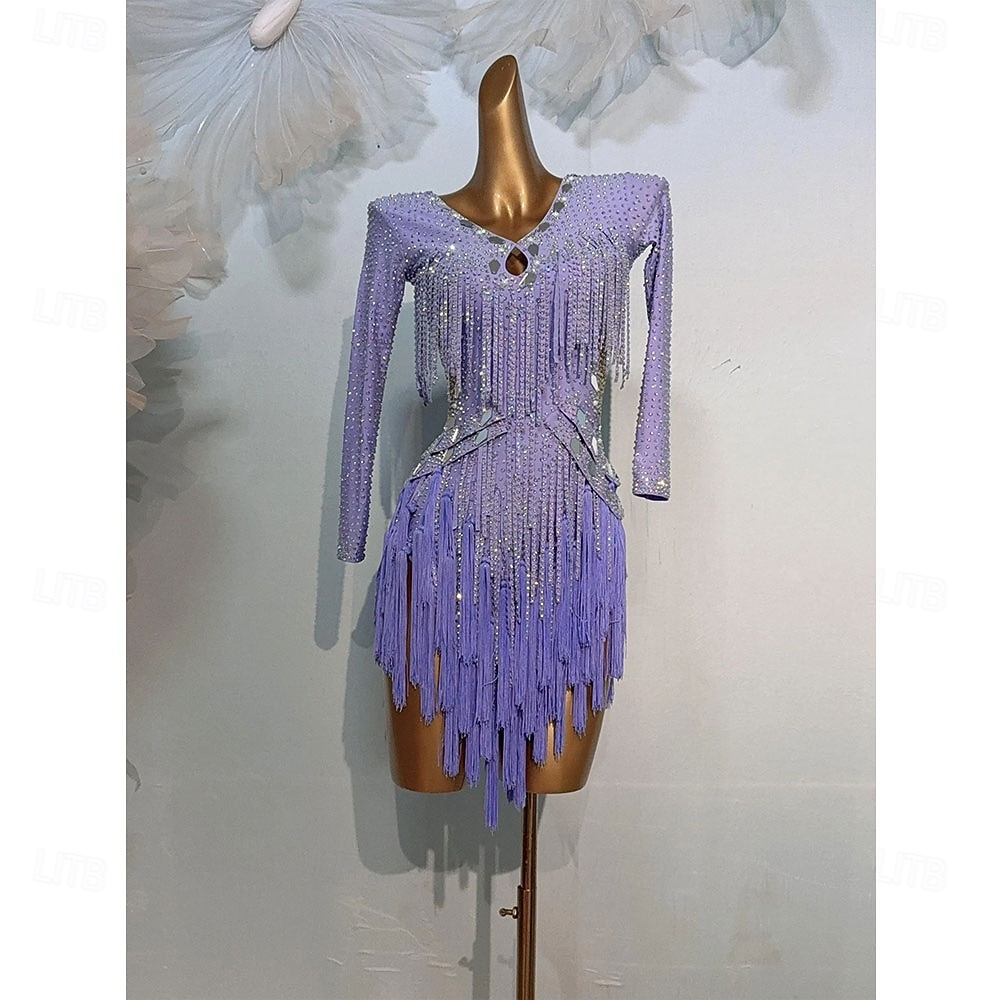 Danse Latine Robe Gland Épissage Femmes Performance Entraînement manche longue Haut Spandex de 2026 ? $412.69 –P1