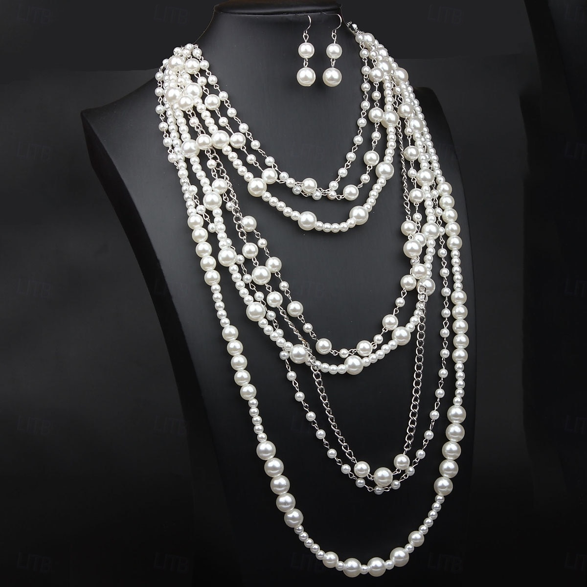 gelaagde parelketting voor dames &set oorbellen - vintage Gatsby-sieraden voor cocktailparty's en evenementen met een jaren 20-thema 2026 - $14.99 –P3