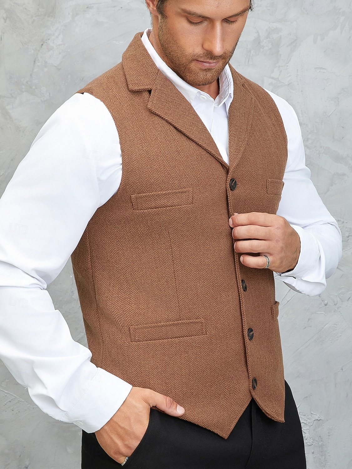 Herren Tweedweste Weste Formell Hochzeit Urlaub Täglich Mode Klassisch Frühling Herbst Tasche Knöpfe Tweed Polyester Bequem Einfach Fischgrätenmuster Einreihig Reverskragen mit Schlitz Normale 2025 - $35.99 –P4
