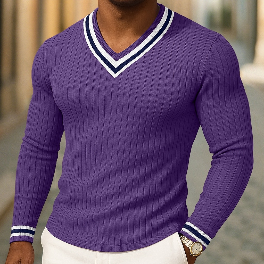 Herren T-Shirt Langarm V Ausschnitt Henley Sommer Frühling Herbst Einfach Zeitgenössisch Modern Lässig Farbblock Knöpfe Basic Heim Straße Lässig Blau Grün Violett Top T-Shirt für Herren 2025 - $29.99 –P5