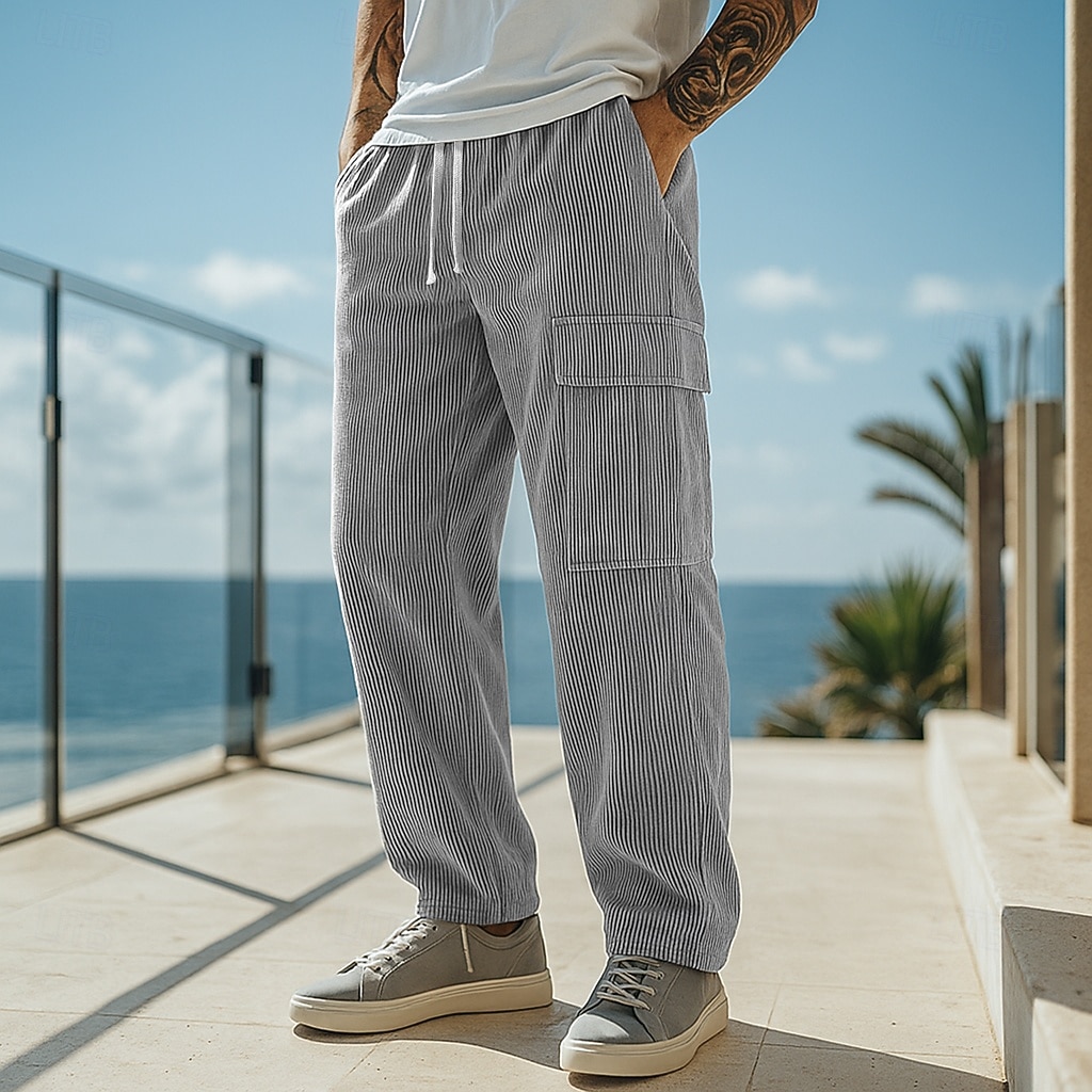 Homens Calças Cargo Calça de moletom cargo Calças Esportivas Calças de Veludo Calças Com Cordão Bolsos Cintura elástica Tecido Conforto Comprimento total Esportes Diário Férias Moda Preto Camelo Sem de 2025 por $23.99 –P5