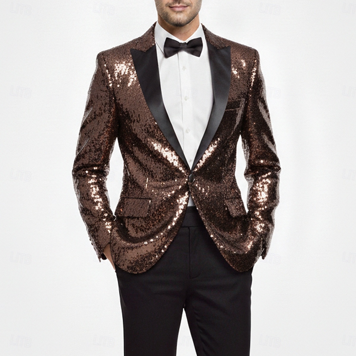 Herr Kavajjacka Stängande krage party Solid färg Blazer Svart Silver Champagne Skräddarsydd passform Singelknäppt 1 Knapp 2025 - $69.99 –P5