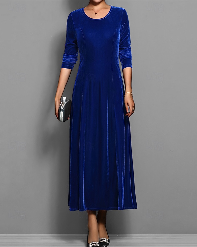 Femmes Robe Longue Maxi Robe Robe en Velours Robe Décontractée Robe de Cocktail Élégant Mode Moderne Quotidien Soirée Week-end Coupe régulière Uni Manche 3/4 Col ras du cou Noir Rouge Bleu Violet de 2025 ? $27.99 –P9