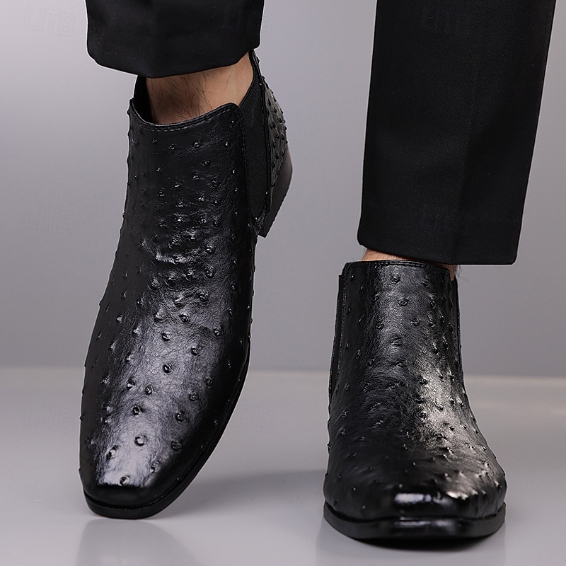 Ανδρικές γκρι μπότες Chelsea από τεχνητό δέρμα – slip-on παπούτσια με μοτίβο στρουθοκαμήλου για επαγγελματικές δραστηριότητες, επίσημες εκδηλώσεις και καθημερινή χρήση 2025 - $46.99 –P8