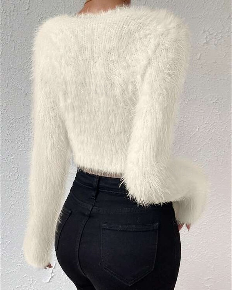 Femmes Pull Mode Occasionnel Couleur Unie Côtelé Col en V Tricoté manche longue Hauts Réguliers Tricoter Extérieur Quotidien Week-end Noir Blanche Automne Hiver de 2025 ? $27.99 –P2