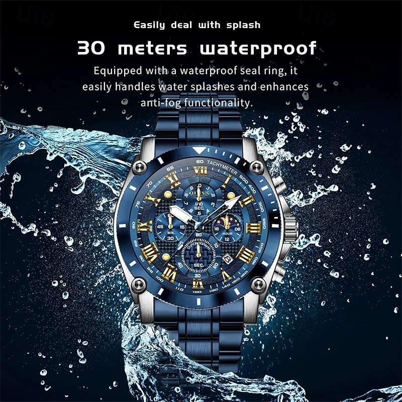 The New Olevs Men'S Steel Band Business Watch Moon Phase Luminous Calendar Chronograph 24-Hour Indication Quartz Watch Is A Fashionable Casual And Versatile Waterproof Sports Wristwatch 2025 - $32.99 –P9