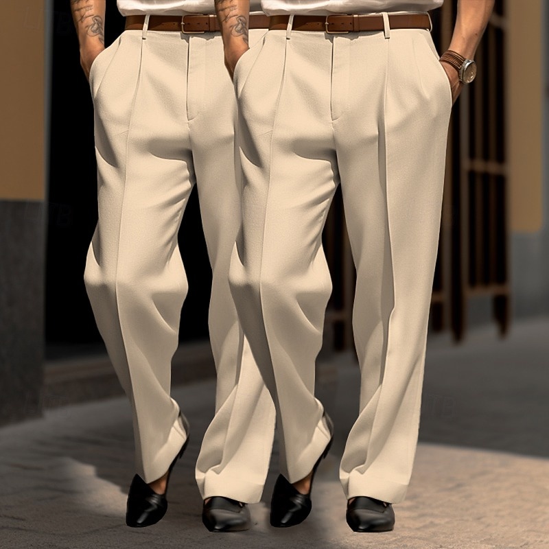 Per uomo Pantaloni Pantaloni Eleganti Pantaloni da Abito Tasca Frontale Gamba Dritta Confezione multipla Semplice Comodità Lunghezza intera Matrimonio Feste Affari Moda Chic & Moderno Bianco + kaki del 2026 a $42.99 –P9