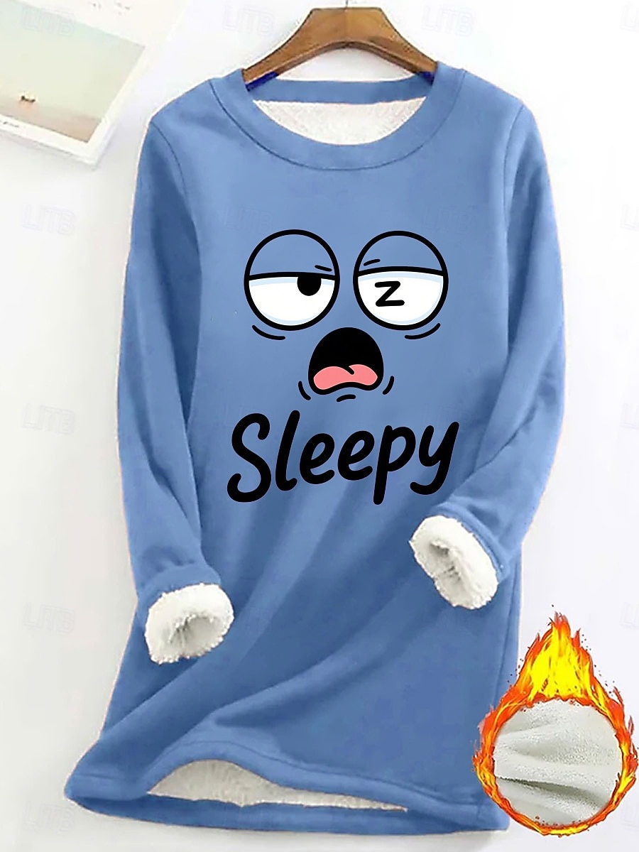 felpa da donna con stampa grafica, calda, casual, pelosa, manica lunga, girocollo, normale, casual da strada, giallo, rosa, rosa scuro, blu, grigio, primavera, autunno, inverno del 2025 a $23.99 –P8