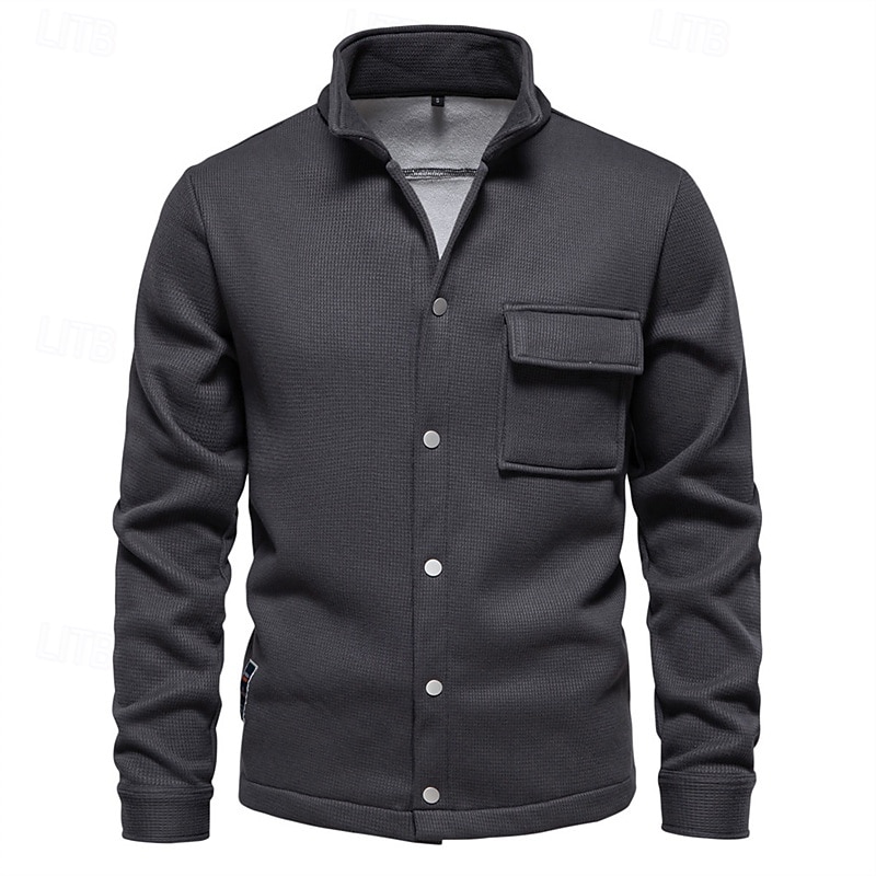 Herren Waffeljacke Fleecejacke Cargo-Jacke Freizeitjacke Urlaub Täglich Warm Tasche Herbst Winter Einfach Mode Klassisch Revers Regulär Schwarz Weiß Marineblau Blau Khaki Jacken 2025 - $54.99 –P11