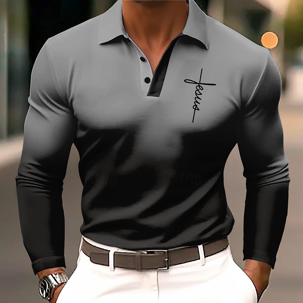 Per uomo Ombre Polo Manica Lunga Magliette polo Bavero Vintage Casual Athleisure Abbigliamento quotidiano Stampa 3D Bottoni Primavera Autunno Inverno Blu Arancione Grigio del 2026 a $22.99 –P3