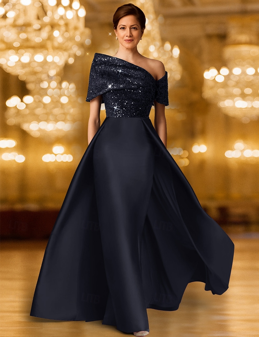 Linia -A Rochii de seara Elegant Rochie formală Oficial Nuntă Lungime Podea Manșon scurt Pe Umăr Satin cu Strălucire 2025 2025 - $134.99 –P1