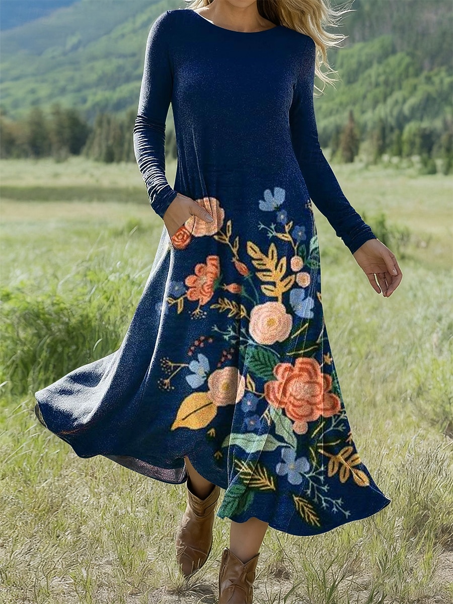 Női Midi ruha A vonalú ruha Fit and Flare ruha Szabadság Alkalmi Napi Normál Virágos Grafika Hosszú ujj Terített nyak Sárga Medence Barna Sárgabarack Tavasz Ősz Tél 2025 - $36.99 –P1