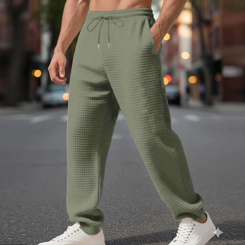 Homens Waffle Calças Esportivas Calças Calça de moletom de perna reta Com Cordão Bolso frontal Tecido Conforto Comprimento total Diário Ao ar livre Trabalho Moda Roupa de rua Preto Azul Céu Com de 2026 por $22.99 –P10