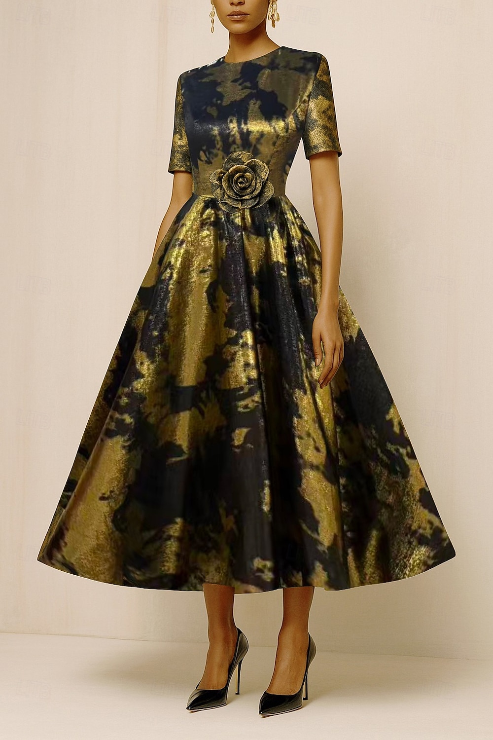 A-Line Ankle Length Cocktail Dresses Party Dresses Elegant Silky Short Sleeve Crew Neck Wedding Formal Pocket Nylon with Floral Print 2026 - $195.99 –P1
