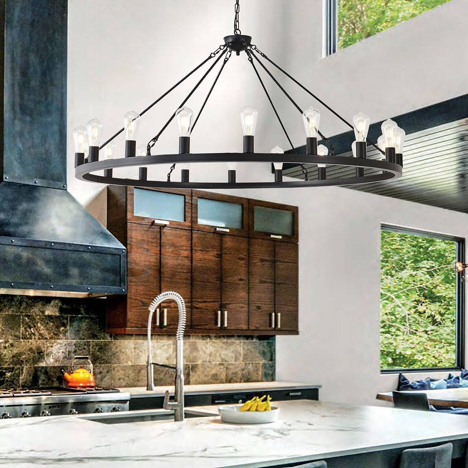 lampadario a led nero su ruote 20-luce grande lampadario rustico rustico di campagna lampada industriale per sala da pranzo soggiorno cucina isola foyer corridoio del 2026 a $469.49 –P1