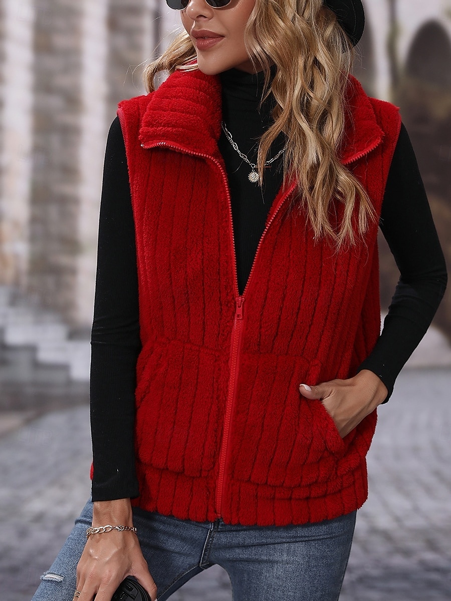Per donna Gilet in pile Confortevole Traspirante Cerniera Bottoni Casual Semplice Vacanza Streetwear Casuale Abbigliamento quotidiano Cerniera Regolare Collo alla coreana Vestibilità regolare Senza del 2026 a $35.99 –P6