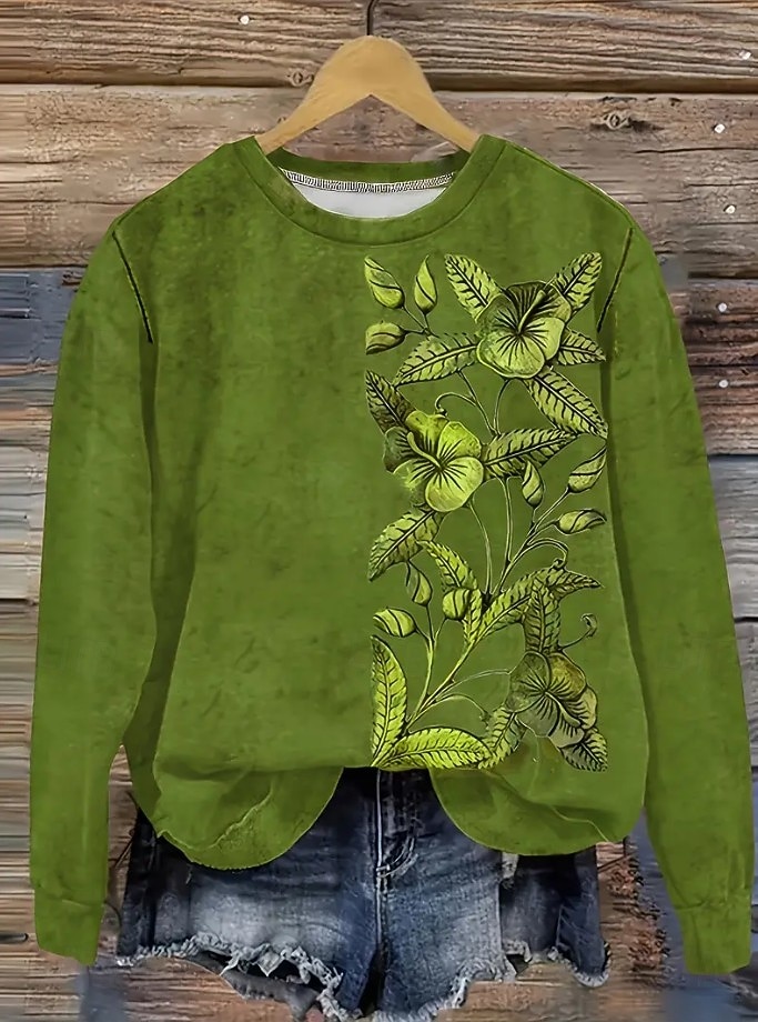 نسائي كنزة صوفية ورد الرسم كاجوال كم طويل رقبة عالية مدورة قمصان عادية فضفاض المنزل عمل أزرق أرجواني بني أخضر أزرق داكن الربيع الخريف الشتاء 2026 - $28.99 –P4