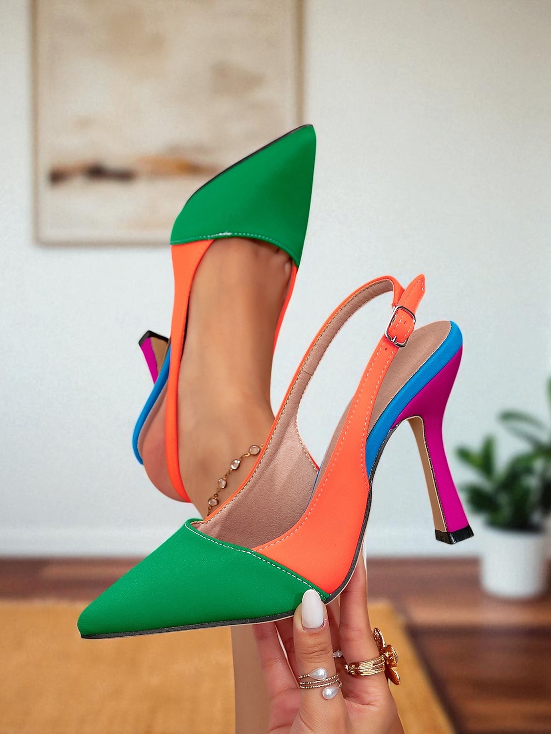 Γυναικείες γόβες στιλέτο με slingback σε χρωματικό μπλοκ - ζωηρές γόβες με μυτερή μύτη για βραδιές πάρτι, fashion events και τολμηρές streetwear εμφανίσεις 2026 - $46.99 –P2