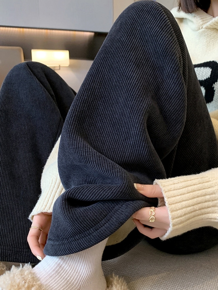 Per donna Pantaloni da tuta Pantaloni in Pile Gamba larga Moda Essenziale Casual Lunghezza intera Vita Alta Semplice Tasca Fascia Elastica Comodo Morbido Confortevole Elasticizzato All'aperto del 2025 a $24.99 –P5