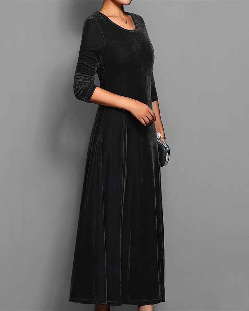 Femmes Robe Longue Maxi Robe Robe en Velours Robe Décontractée Robe de Cocktail Élégant Mode Moderne Quotidien Soirée Week-end Coupe régulière Uni Manche 3/4 Col ras du cou Noir Rouge Bleu Violet de 2025 ? $27.99 –P7