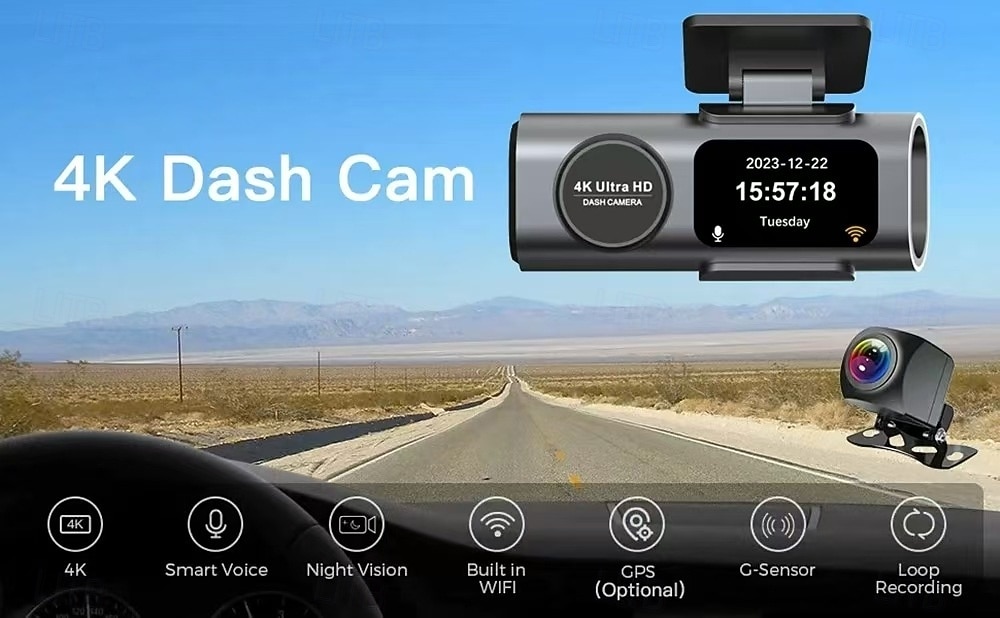 HD 4K front camera 1080P rear camera dashcam with WiFi mobile connectivity and 1.5 inch IPS screen for loop recording. 2025 - $75.99 –P1