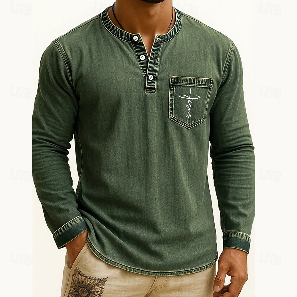 Pánské Tričko Henley Trička Tričko Top Tričko s dlouhým rukávem Dlouhý rukáv Henley Podzim Zima Retro Módní Designové Móda Retro Dovolená ulice Jdeme ven Tmavěhnědá Námořnická modř Černá Top tričko 2025 - $35.99 –P8