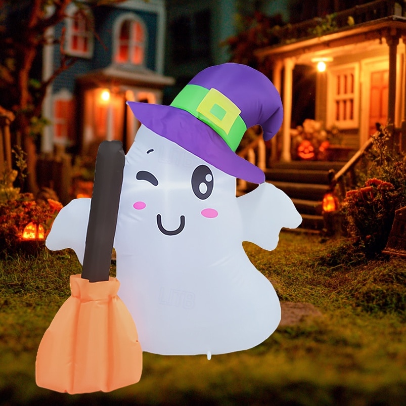 1 ks 1,2 m/4 stopy halloween kouzelný klobouk duch koště led nafukovací vzduchový model vnitřní a venkovní nádvoří zahradní párty atmosféra dekorativní světlo eu/us/uk/au zástrčka 2025 - $30.99 –P2
