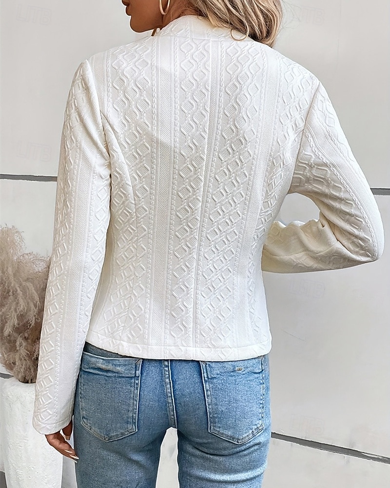 Dam Vardaglig jacka Bekväm Andningsfunktion Jacquard Mode Dagligen Slät Utomhus Ledigt Dagligen Enkelknäppt Kort Kraglös Normal Långärmad Ytterkläder Vit Vår Höst 2025 - $25.99 –P2