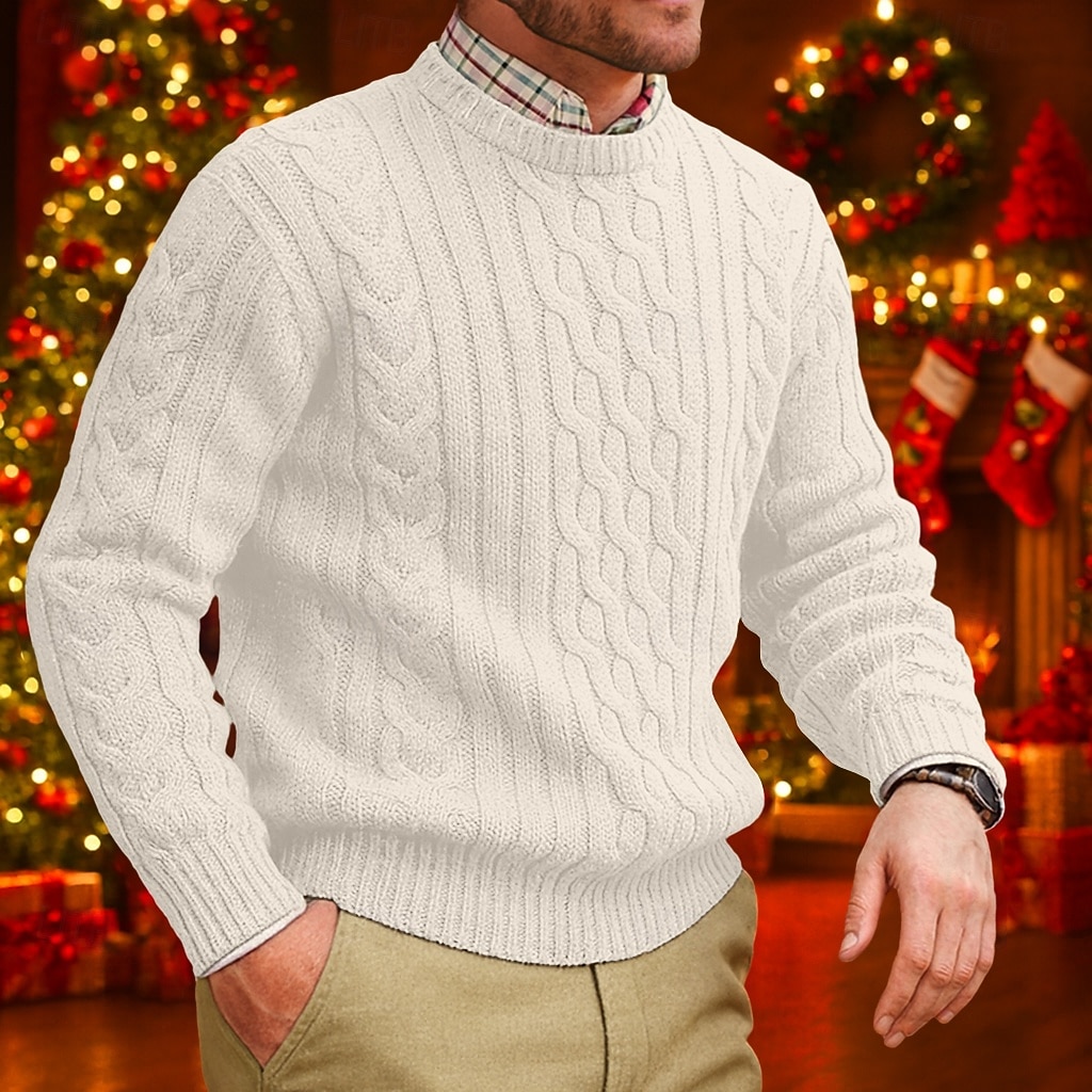Herren Pullover Zopfmuster Stricken Normale Oberteile Gestrickt Schmale Passform Einfach Rundhalsausschnitt Strickware Zeitgenössisch Lässig Alltagskleidung Bekleidung Herbst Schwarz Blau M L XL 2026 - $30.99 –P1