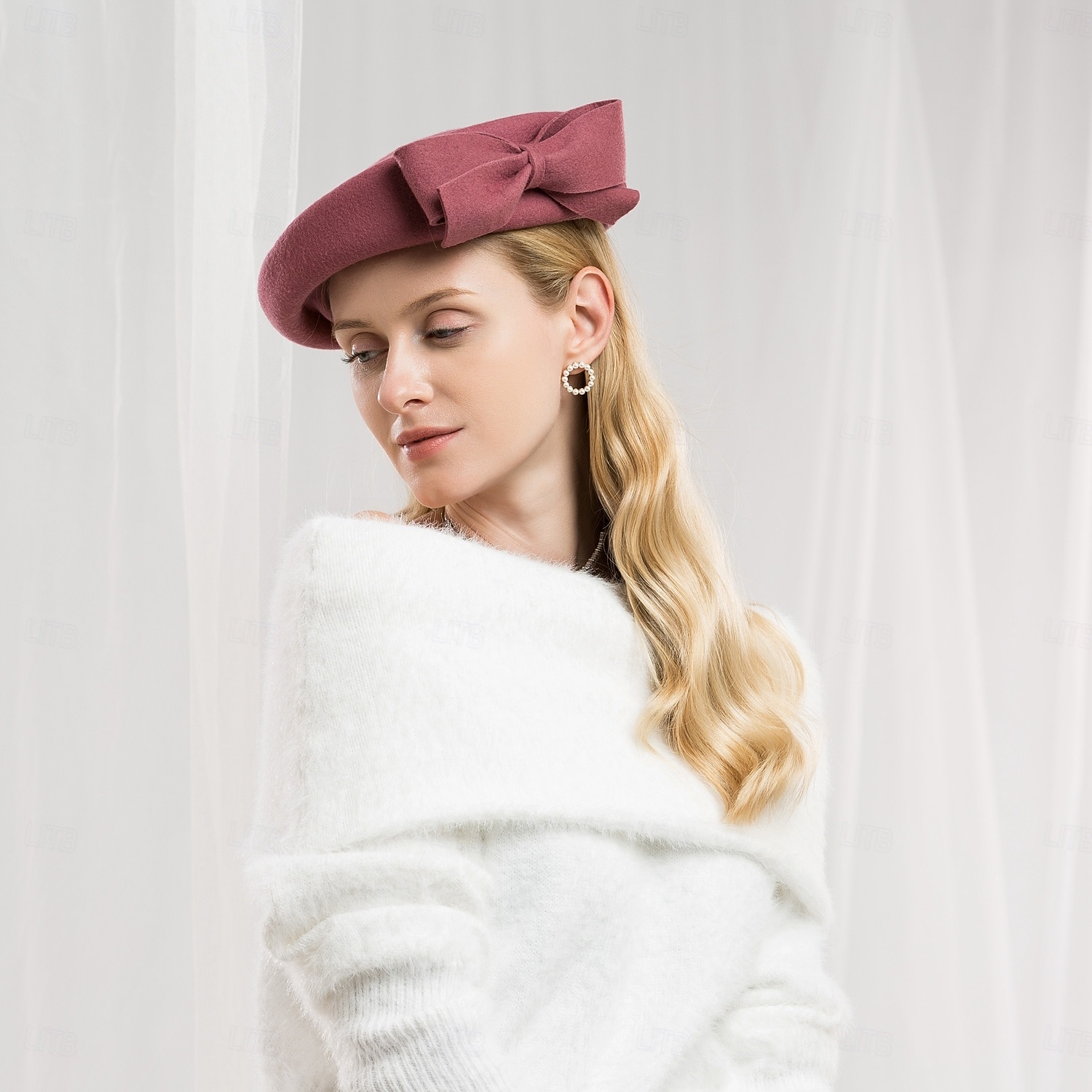 hatter 100 % ull berethatt pillebokshatt bryllup cocktail elegant bryllup med sløyfe ren farge hodeplagg hodeplagg 2025 - $49.99 –P7