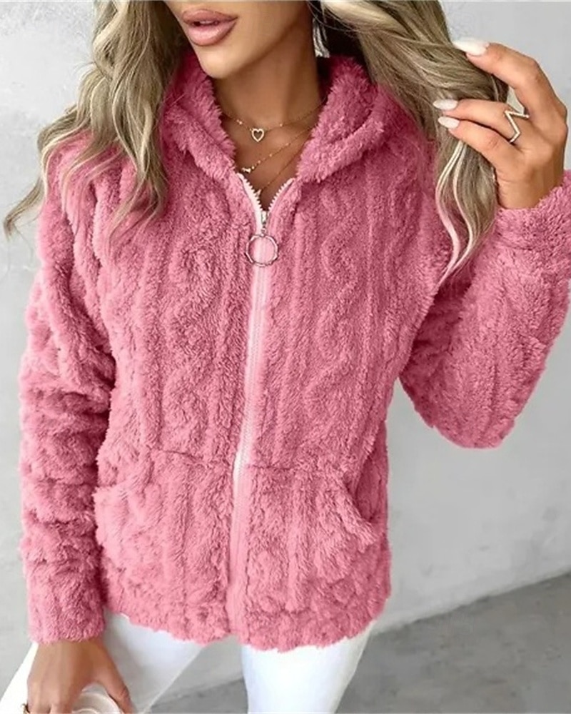 Per donna Giacca in Pile Cappotto Giacca con Cappuccio Caldo Confortevole Cerniera Tasca Moda Moderno Casual Semplice Uscire Weekend Cerniera Regolare Con Cappuccio Vestibilità regolare Manica Lunga del 2025 a $26.99 –P7