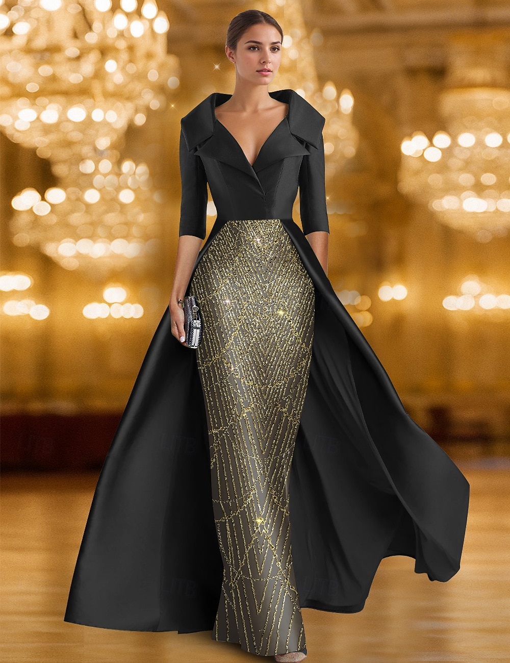 slim fit dress slacks V-Neck Long Sleeves Beaded Mermaid Mother of Bride Dress – Liymc main image 0