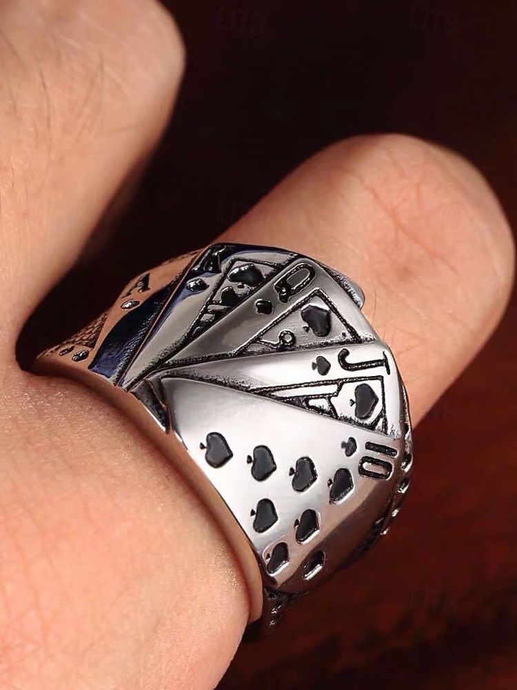 Pánský pokerový prsten z lehké slitiny – nastavitelný pásek s vintage designem hracích karet, vhodný pro gotický, punkový styl, párty a běžné nošení 2025 - $7.99 –P1