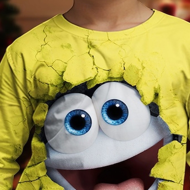 Jul Pojkar 3D Grafisk Tecknat T-shirt Långärmad Vår Höst Mode Grundläggande Barn 4-12 år Rund hals Utomhus Ledigt Dagligen Normal 2025 - $13.99 –P2