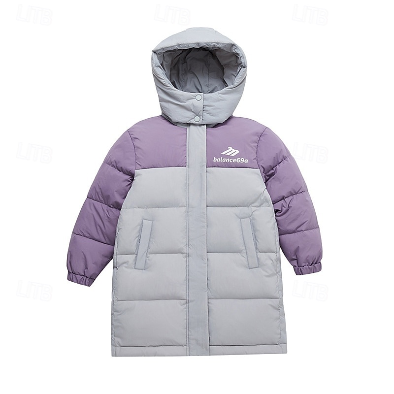 Bambini Ragazze Giacca in piuma Giacca da esterno Giacca Imbottita Blocco di colori Moda Tenere al caldo Antivento All'aperto Cappotto Capispalla 4-12 Anni Autunno Nero Rosa Viola del 2025 a $79.99 –P2