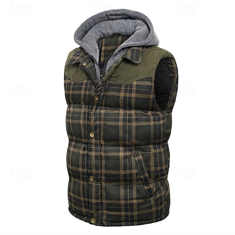 Per uomo Gilet imbottito Gilet Vacanza Quotidiano Data Moda Casual Autunno Inverno Tasca Poliestere Caldo Confortevole Plaid Cerniera Con Cappuccio Vestibilità regolare Rosso Verde Verde militare del 2026 a $69.99 –P6