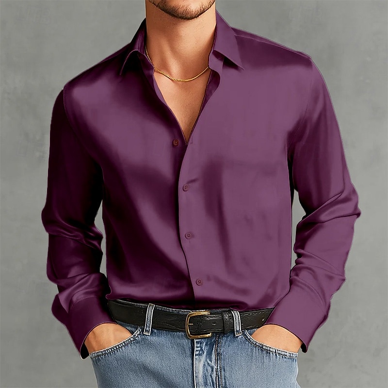 Per uomo Camicia Camicia in raso Camicia elegante Camicia casual Camicia con Bottoni Camicia da Ballo Semplice Formale Matrimonio Blu chiaro Nero Bianco Vino Manica Lunga Bavero Tutte le stagioni del 2025 a $23.99 –P9