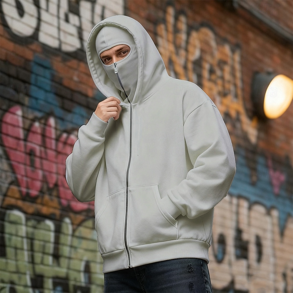 Męskie Rozpinana bluza z kapturem Bluza z zamkiem Bluza z zamkiem błyskawicznym Biały Kaptur Równina Multi Pocket Kieszenie na zamek Codzienny Sport i turystyka Święto Poliester Moda miejska Codzienny 2026 - $25.99 –P7