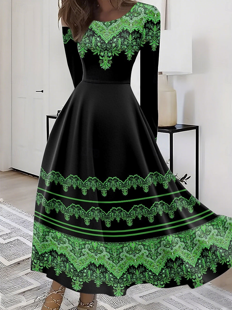 Női Maxiruha A vonalú ruha Fit and Flare ruha Szabadság Alkalmi Boho Parti Napi Alkalmi Normál Grafika Törzsi Hosszú ujj Terített nyak Sárga Medence Bíbor Lóhere Nyár Tavasz Ősz Tél 2025 - $36.99 –P4