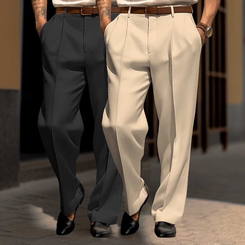 Per uomo Pantaloni Pantaloni Eleganti Pantaloni da Abito Tasca Frontale Gamba Dritta Confezione multipla Semplice Comodità Lunghezza intera Matrimonio Feste Affari Moda Chic & Moderno Bianco + kaki del 2026 a $42.99 –P8