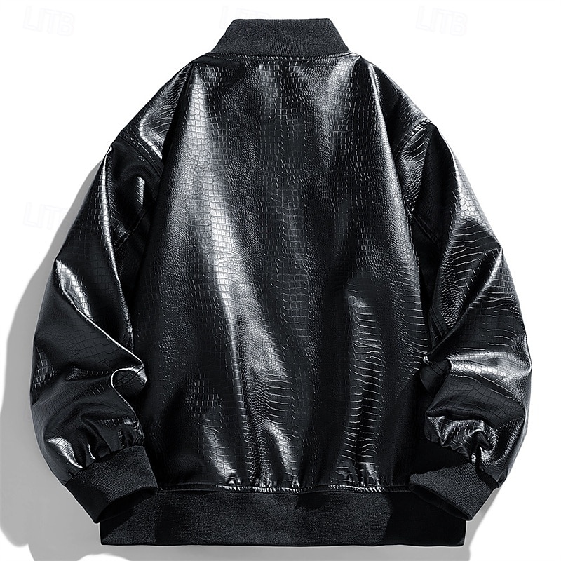 Men's Faux Leather Jacket Biker Jacket Motorcycle Jacket Vacation Daily Windproof Pocket Spring Fall Plain Fashion Classic Stand Collar Regular Black Red Jacket 2026 - $48.99 –P4