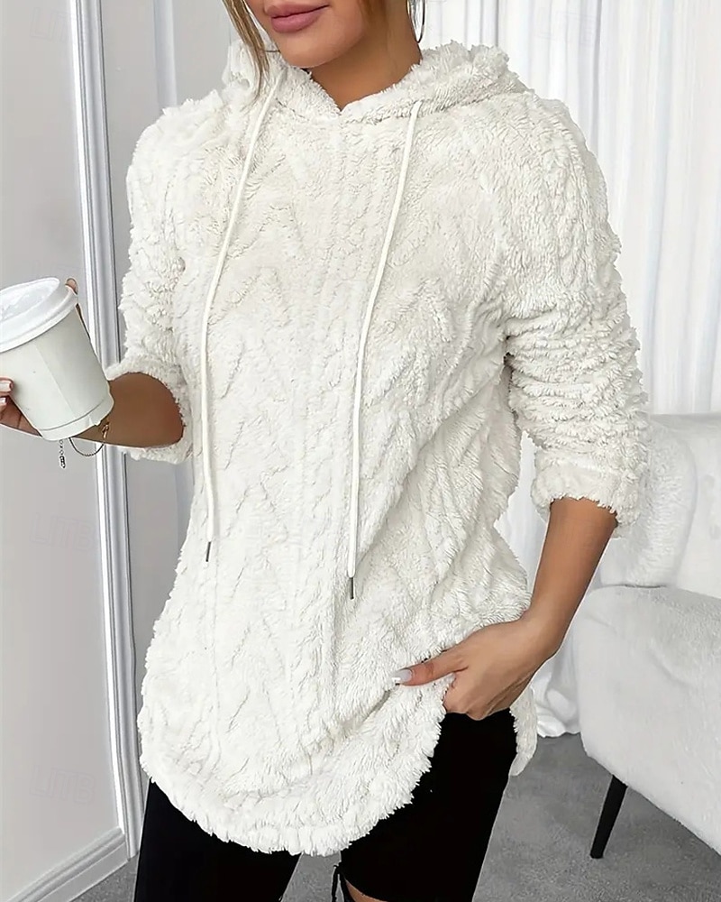 Mulheres Pulôver Moletom Com Capuz Tecido Roupa de rua Casual Velo Sherpa Manga Longa Com Capuz Tops regulares Rua Feriado Com Cordão Preto Branco Vermelho Roxo Bege Outono Inverno de 2025 por $27.99 –P14