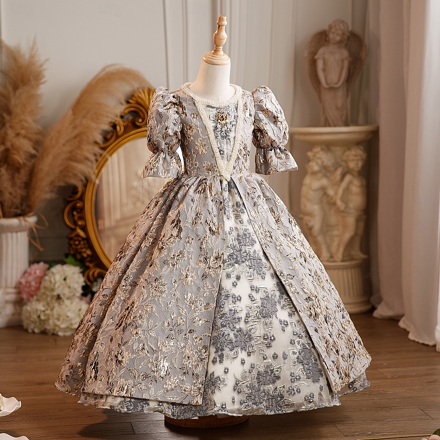 Rococo Victorian Princess Maxi Party Costume Masquerade Prom Dress Bell Sleeve Princess Bow Retro Ball Gown Point Fancy Dress Girls' Royal Christmas