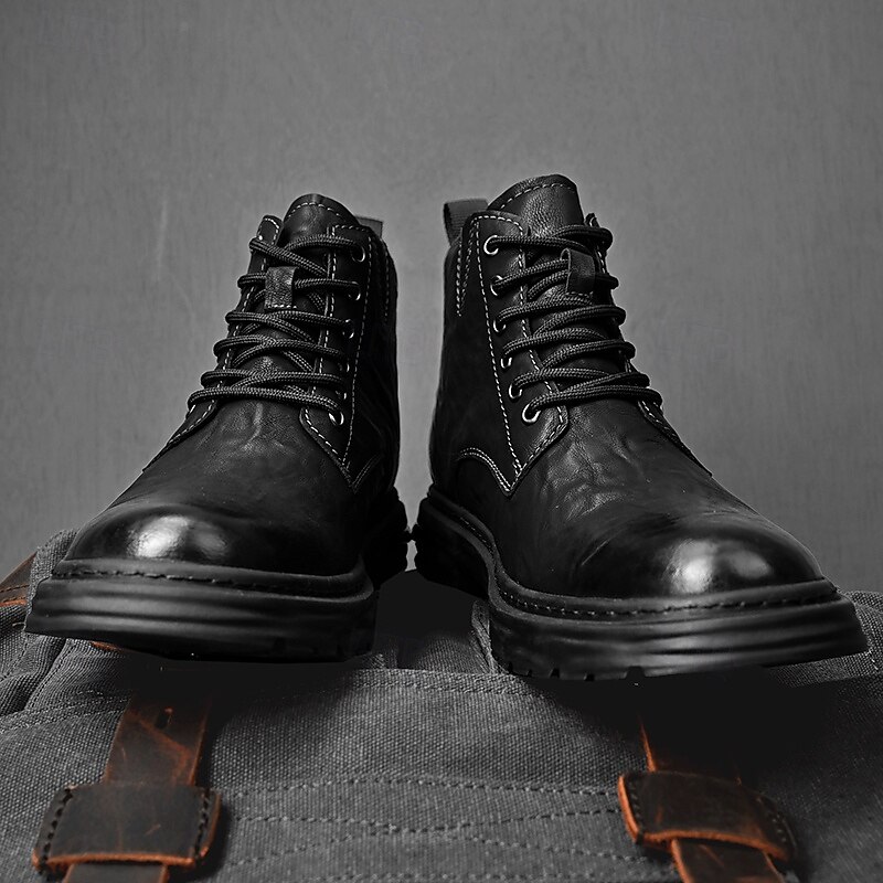 Per uomo Stivali Retrò Camminata Vintage Quotidiano PU Confortevole Stivali a Metà Polpaccio Allacciatura Nero Cachi Primavera Autunno del 2026 a $59.99 –P15