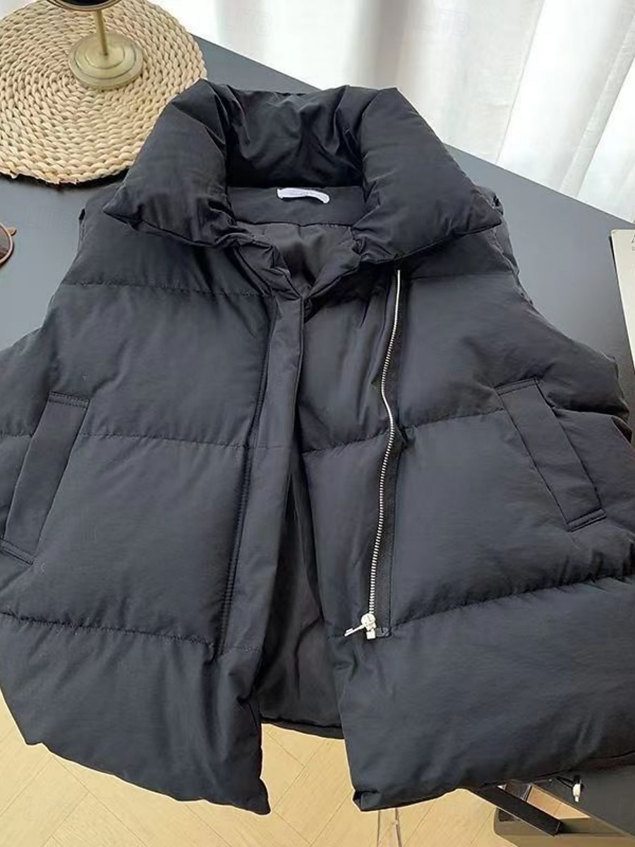 Γυναικεία Veste Άνετο Αναπνέει Τσέπη Καθημερινό Σκέτο Διακοπές Δρόμος Causal Καθημερινά Ρούχα Φερμουάρ Κοντό Όρθιος Γιακάς Χαλαρή Εφαρμογή Αμάνικο Εξωτερικά ενδύματα Μαύρο Λευκό Χακί Άνοιξη Φθινόπωρο 2026 - $21.99 –P7