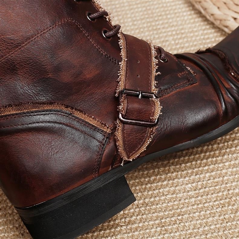 Bottes de motard rétro en cuir marron pour homme – Bottes de moto montantes faites à la main avec des accents de boucle pour le punk, le gothique et le streetwear décontracté de 2025 ? $179.99 –P3